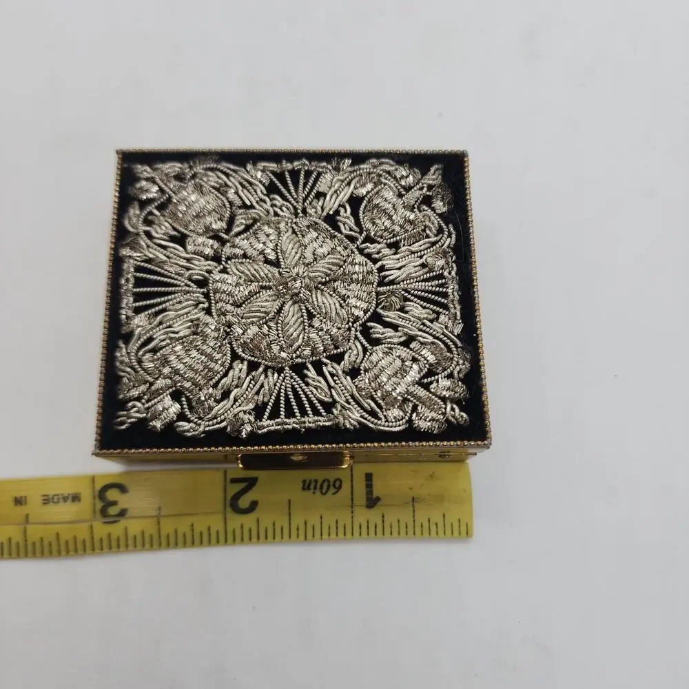 Vintage Treasures of India Zardozi Embroidery Compact Mirror Lipstick Case